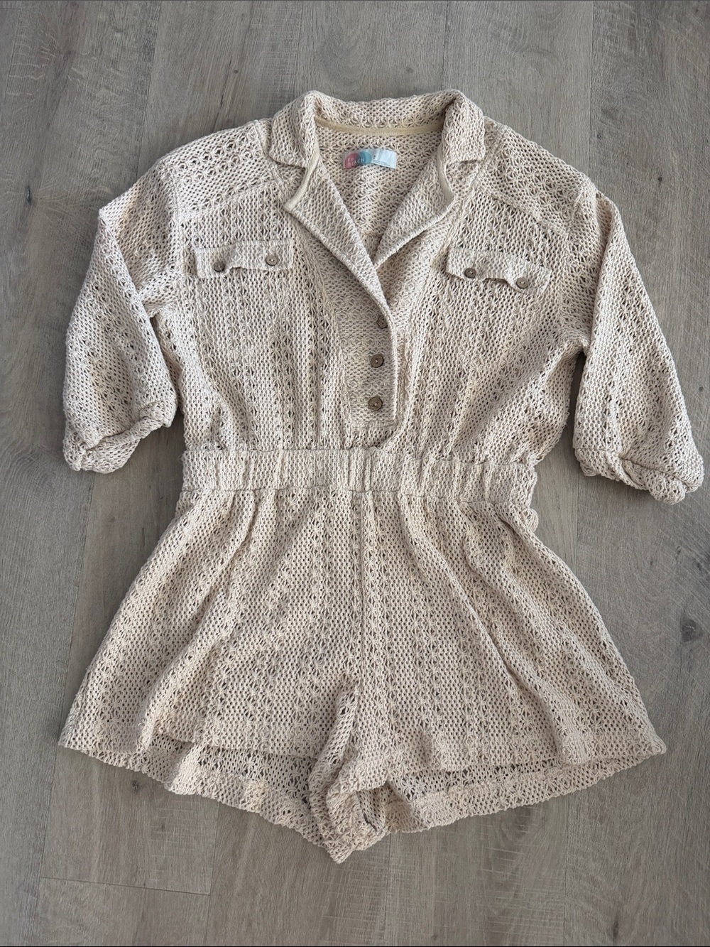 Free People Beach Ryan Crochet Sweater Romper Cream / Oatmeal - Medium